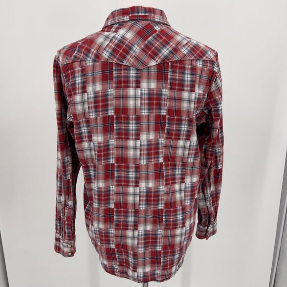 Lucky Brand Mens Snap Up Red Plaid Cotton Western Shirt L Large - Picture 3 of 7
